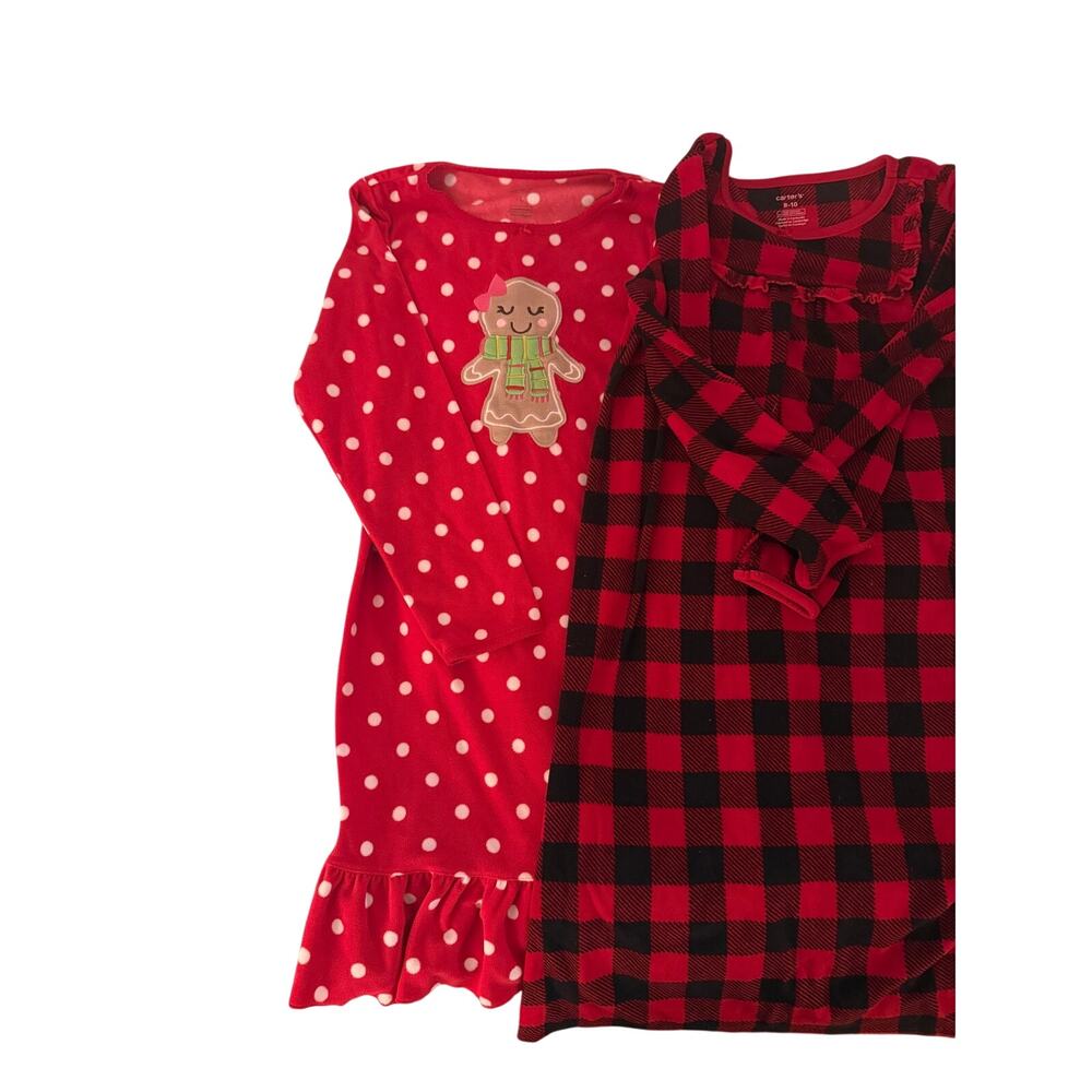Carter's Fleece nightgown bundle holiday plaid tea size 8-10